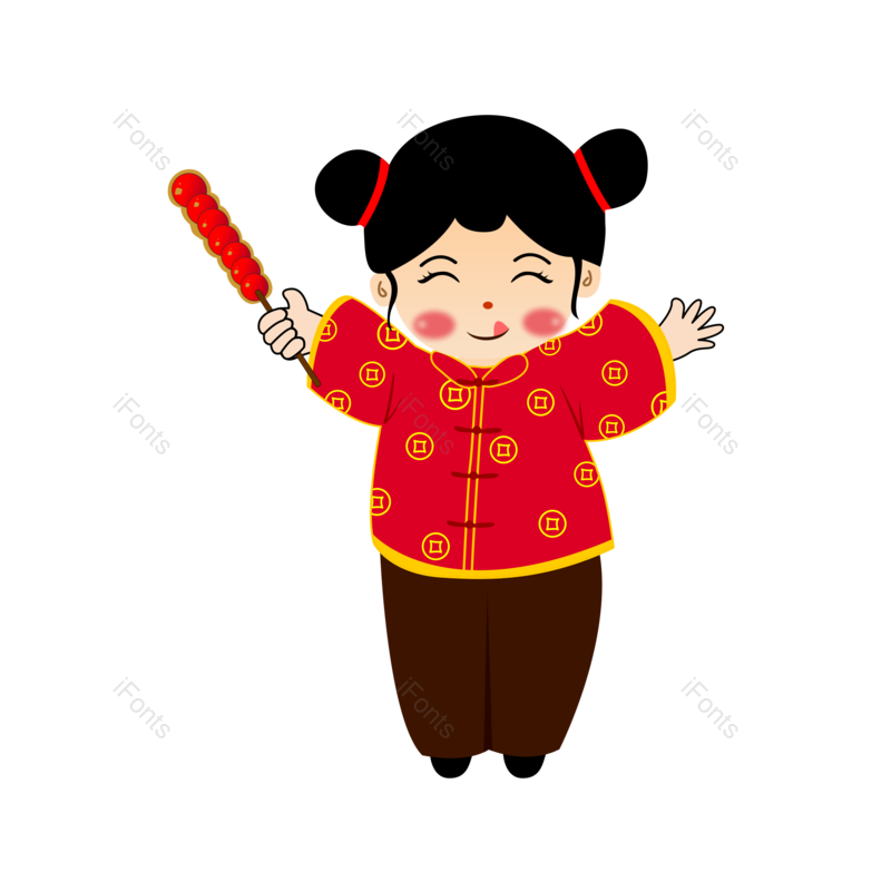新年习俗图片,手绘女孩元素,PNG,免抠素材